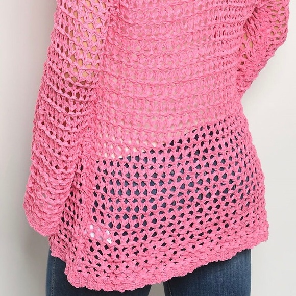 O&O Pink Open Net Long Bell Sleeve Front Pocket Tunic Top NWT - Picture 3 of 13